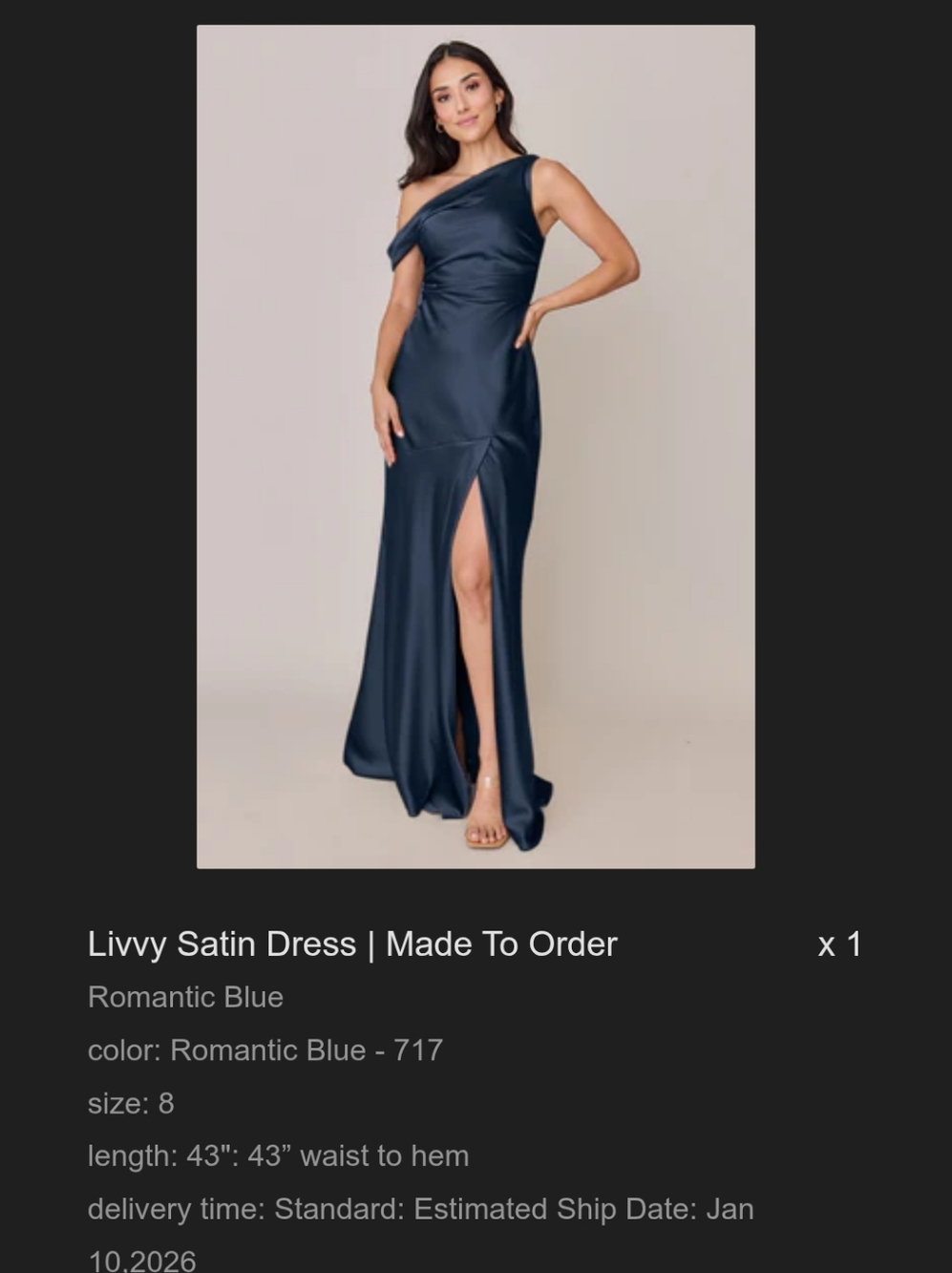 Revelry Livvy Satin One-Shoulder Gown in Romantic Blue